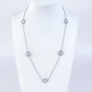 Vintage Sterling Silver 925 Cubic Zirconia Station Necklace 17”-19”